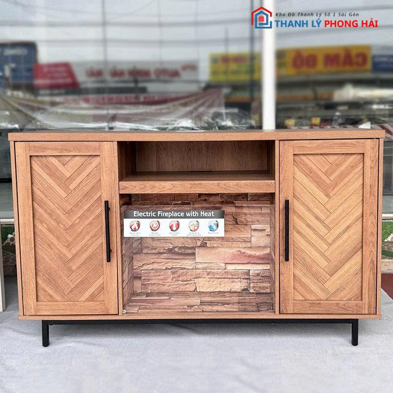 ke-tivi-go-mdf-1m38-kem-lo-suoi-dien-3 Kệ Tivi Gỗ MDF 1m38 Kèm Lò Sưởi Điện Mới 99%