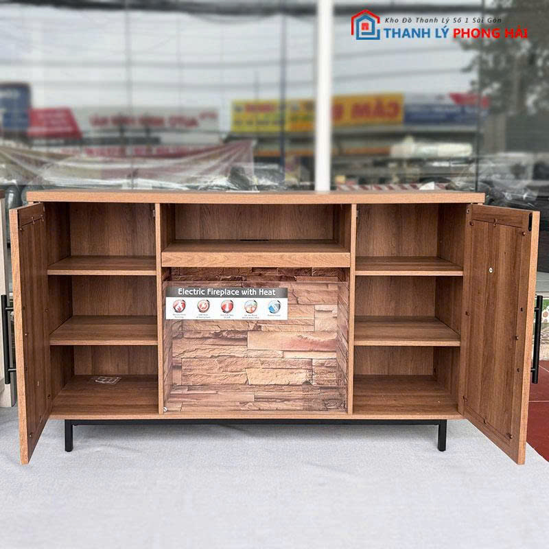 ke-tivi-go-mdf-1m38-kem-lo-suoi-dien-4 Kệ Tivi Gỗ MDF 1m38 Kèm Lò Sưởi Điện Mới 99%