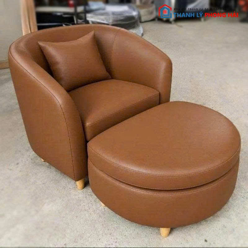 sofa-don-boc-da-kem-don Sofa Đơn Bọc Da Kèm Đôn Gác Chân Mới 99%
