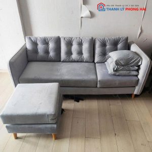 Sofa Xám Bọc Nhung Cũ Kèm Đôn Ngồi