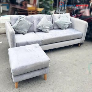 Sofa Xám Bọc Nhung Cũ Kèm Đôn Ngồi