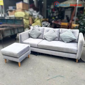 Sofa Xám Bọc Nhung Cũ Kèm Đôn Ngồi