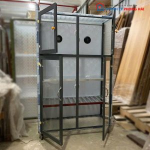 Tủ Chén Alu 4 Cánh Kính Mới 99%