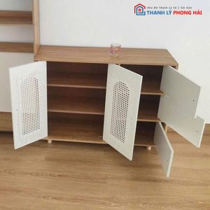 Tủ Giày Dép Phối Lưới Mây Mắt Cáo Cũ