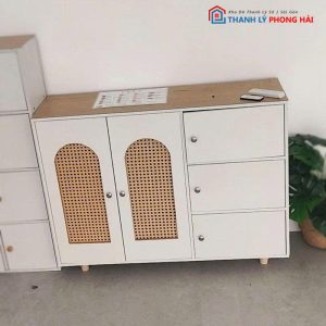 Tủ Giày Dép Phối Lưới Mây Mắt Cáo Cũ