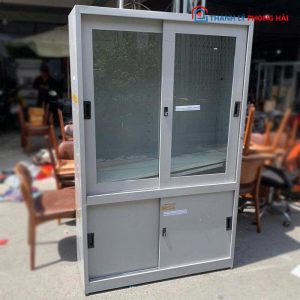 Tủ Hồ Sơ Sắt Cửa Lùa Cũ Thiết Kế 2 Tầng