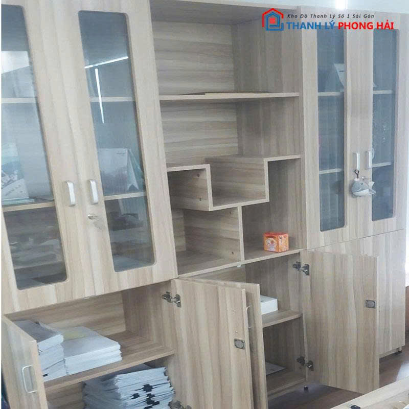 tu-trung-bay-tich-hop-tu-ho-so-1 Tủ Trưng Bày Tích Hợp Tủ Hồ Sơ Kính Gỗ MDF Cũ