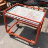 Xe Đẩy Khung Sắt Mặt Gỗ Cũ Có Bánh Xe