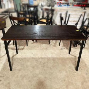 Bàn Ăn Chân Sắt Mặt Gỗ Cũ