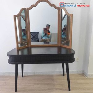 Bàn Phấn Gương 3 Cánh Chân Gỗ Cũ