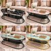 Bàn Sofa Oval Eo 1m Mặt Kính Vân Đá Mới 99%