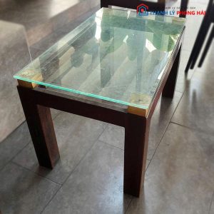 Bàn Trà Mặt Kính Cũ Chân Gỗ
