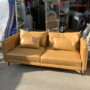 Băng Sofa 2 Chỗ Bọc Da Cũ Màu Nâu Bò