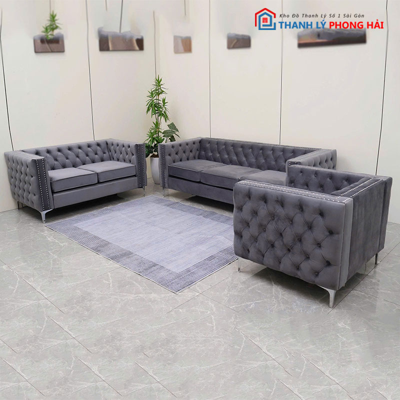 bang-sofa-tan-co-dien-boc-nhung-dinh-nut Băng Sofa Tân Cổ Điển Bọc Nhung Đính Nút Mới 99%
