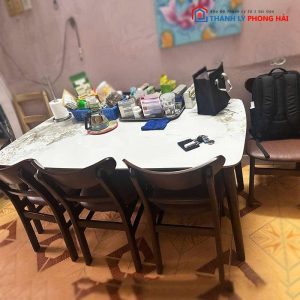 Bộ Bàn Ăn Cũ Mặt Vân Đá Kèm 3 Ghế Mango