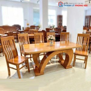 Bộ Bàn Ăn Gỗ Sồi Chân Chữ C Kép Mới 99% (Nhiều Màu)