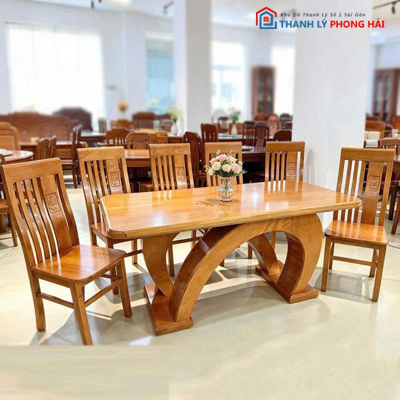 bo-ban-an-go-soi-chan-chu-c-1 Bộ Bàn Ăn Gỗ Sồi Chân Chữ C Kép Mới 99% (Nhiều Màu)