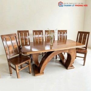 Bộ Bàn Ăn Gỗ Sồi Chân Chữ C Kép Mới 99% (Nhiều Màu)