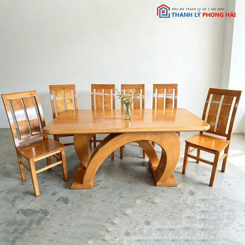 bo-ban-an-go-soi-chan-chu-c-3 Bộ Bàn Ăn Gỗ Sồi Chân Chữ C Kép Mới 99% (Nhiều Màu)