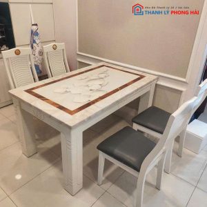 Bộ Bàn Ăn Mặt Đá 1m4 Cũ Kèm 5 Ghế Đệm Da