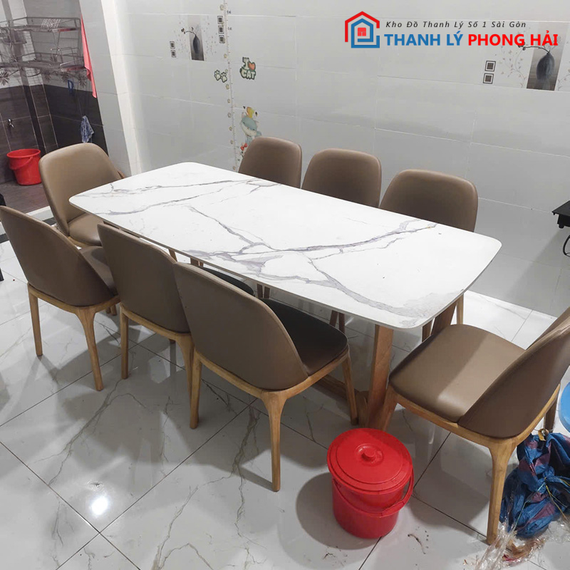 bo-ban-an-mat-da-2m-1 Bộ Bàn Ăn Mặt Đá 2m Kèm 8 Ghế Grace Cũ