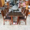 Bộ Bàn Ăn Mặt Kính Kèm 8 Ghế Gỗ Tự Nhiên Mới 99%