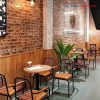Bộ Bàn Cafe Kèm 4 Ghế Đệm Da Nâu Mới 99%