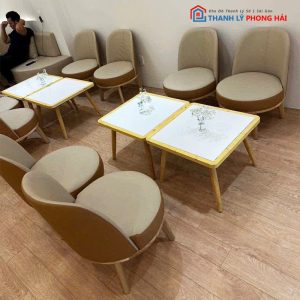 Thanh Lý Bộ Bàn Ghế Bọc Da Cafe Mới 99%