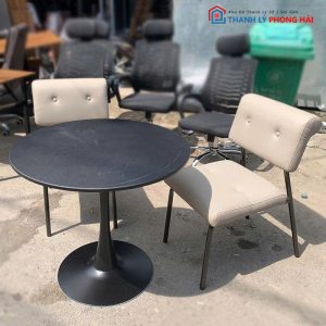 Bộ Bàn Ghế Cafe Chân Sắt Bọc Da Cũ
