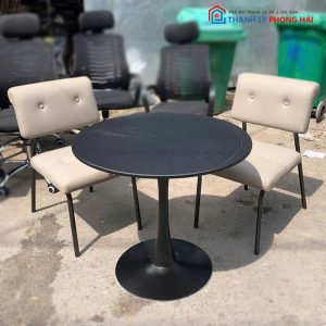 Bộ Bàn Ghế Cafe Chân Sắt Bọc Da Cũ
