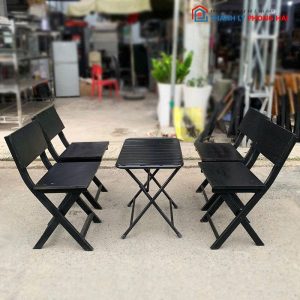 Bộ Bàn Ghế Cafe Cũ Màu Đen Thiết Kế Xếp Gọn