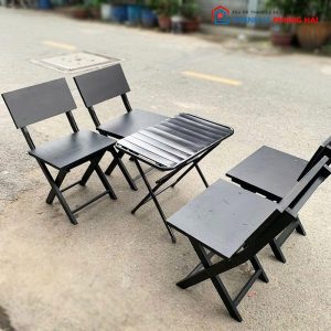 Bộ Bàn Ghế Cafe Cũ Màu Đen Thiết Kế Xếp Gọn