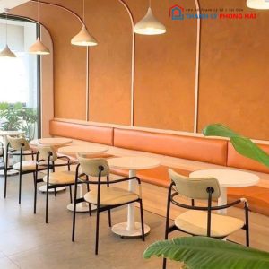 Bộ Bàn Ghế Cafe Đệm Da Phối Băng Sofa Dài Mới 99%