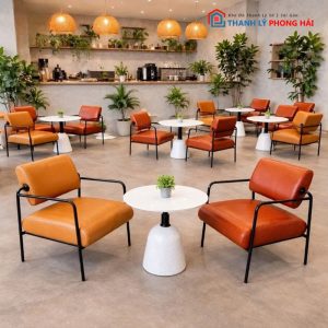 Bộ Bàn Ghế Cafe Đệm Da Dày Dặn Mới 99%