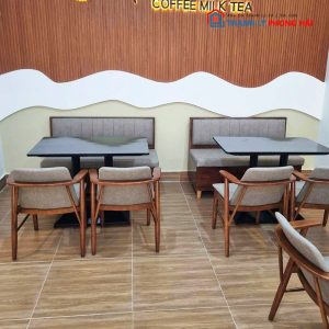 Bộ Bàn Ghế Cafe Gỗ Đệm Nỉ Mới 99%