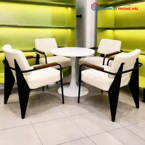 Bộ Bàn Ghế Cafe Napa Đệm Trắng Kèm Bàn Chân Nón Mới 99%