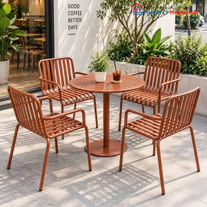 Bộ Bàn Ghế Cafe Sắt Kèm Bàn Mâm Tròn Mới 99%