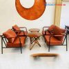 Bộ Bàn Ghế Sofa Cafe Khung Sắt Đệm Da Dày Mới 99%