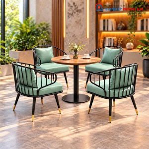 Bộ Bàn Mâm Tròn Cafe Kèm Ghế Đệm Da Mới 99% (Nhiều Màu)