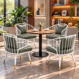 Bộ Bàn Mâm Tròn Cafe Kèm Ghế Đệm Da Mới 99% (Nhiều Màu)