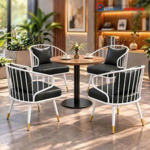 Bộ Bàn Mâm Tròn Cafe Kèm Ghế Đệm Da Mới 99% (Nhiều Màu)
