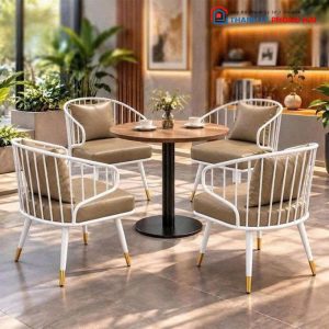 Bộ Bàn Mâm Tròn Cafe Kèm Ghế Đệm Da Mới 99% (Nhiều Màu)