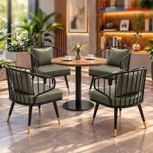 Bộ Bàn Mâm Tròn Cafe Kèm Ghế Đệm Da Mới 99% (Nhiều Màu)