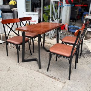 Bộ Bàn Mặt Gỗ Chân Sắt Kèm Ghế Lưng X Mới 99%