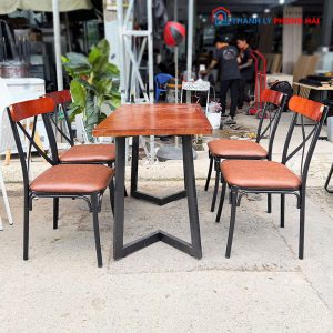 Bộ Bàn Mặt Gỗ Chân Sắt Kèm Ghế Lưng X Mới 99%
