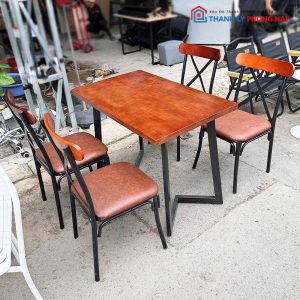 Bộ Bàn Mặt Gỗ Chân Sắt Kèm Ghế Lưng X Mới 99%