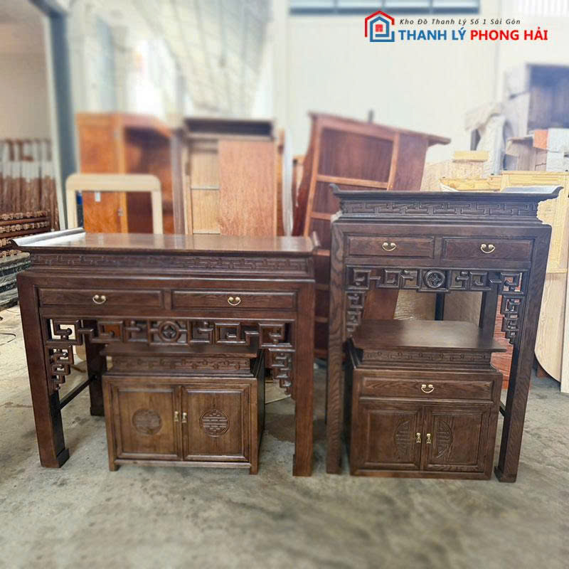 bo-ban-tho-gia-tien-go-tn Bộ Bàn Thờ Gia Tiên Gỗ TN Màu Nhớt Mới 99% (Nhiều KT)