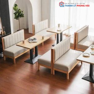 Bộ Băng Ghế Cafe Bọc Da Khung Gỗ Mới 99%