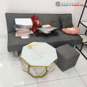 Bộ Sofa Bed Xám Cũ Kèm Bàn Và Đôn Vuông