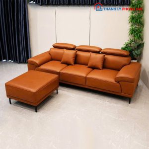 Bộ Sofa Bọc Da Chỉnh Tựa Đầu Kèm Đôn Mới 99%